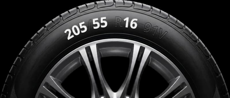 Diagram som visar hur man läser däckstorlekar: bredd, profil, fälgdiameter